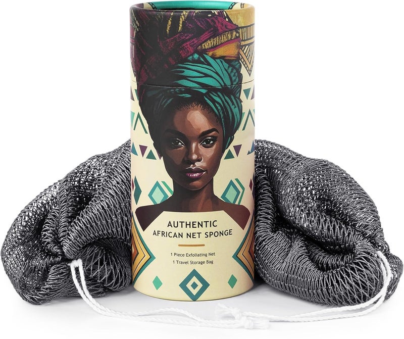 MINISENTIALS African Net Sponge Authentic - Afro Scrub Exfoliating Net Sponge with Knots - African Bath Sponges for Body Scrubber Exfoliator - Back Scrubber for Shower Bathing Accessories - Image 1